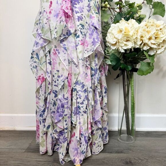 Lauren Ralph Lauren * Ruffled Floral Watercolor Maxi Dress | Size 8 - Picture 3 of 12
